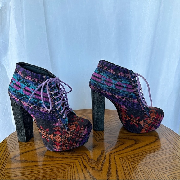 B Love Style Colorful Boho Tribal Print High Heel Lace Up Ankle Boots - Picture 8 of 17